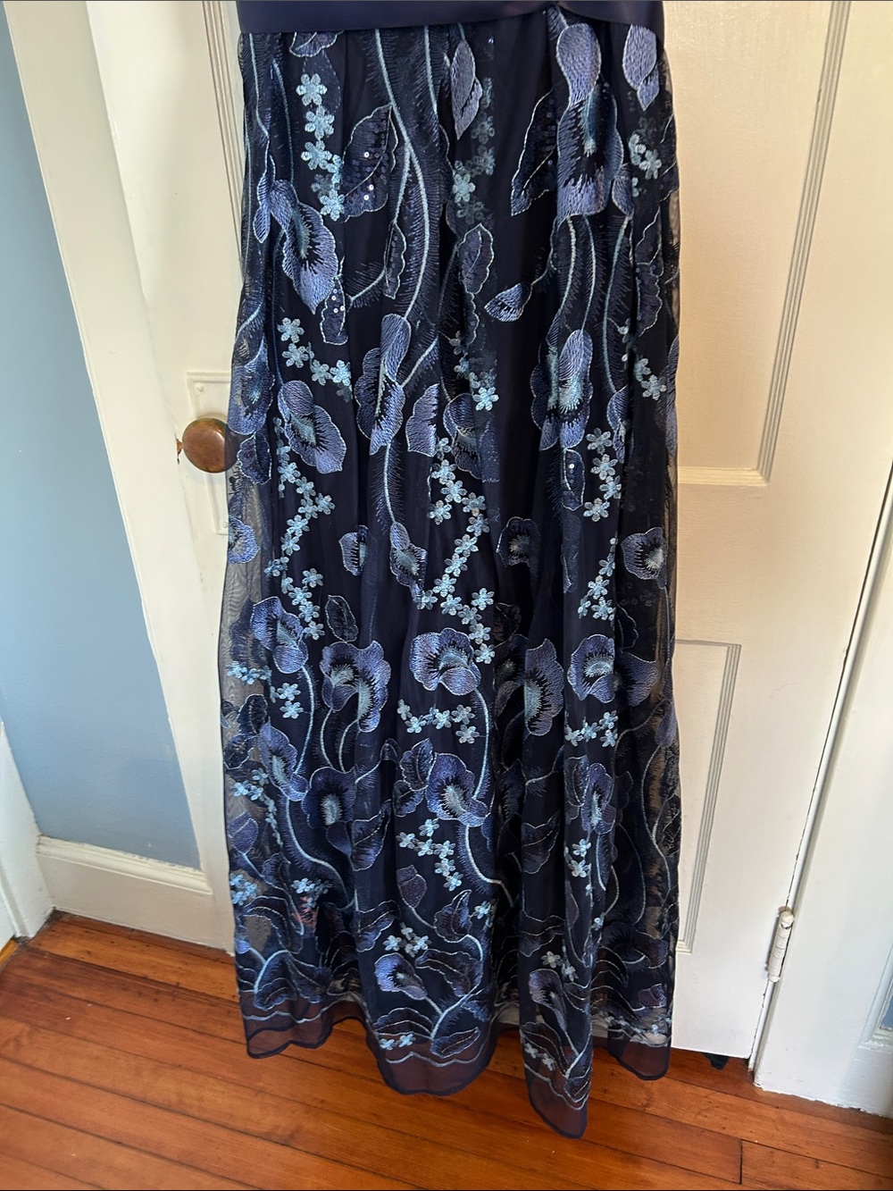R&M Richards Navy Blue Floral Embroidered Special Occasion Maxi Dress 14W - Picture 5 of 11